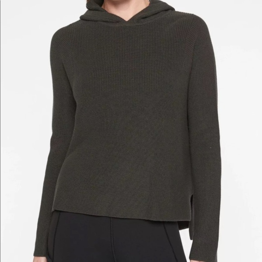 Athleta Rest Day Hoodie Sweater Gray Silk Knit Sweatshirt Small S